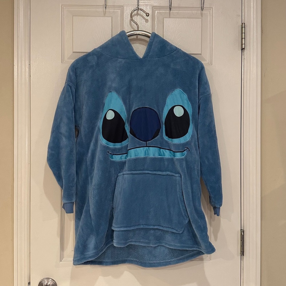 Disney Stitch Kids Oversized Fleece Hoodie Wearable Blanket Ohana Blue Sherpa